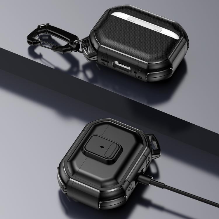 For AirPods Pro 2 Snap-Lock Shockproof PC Headphone Cover with Carabiner