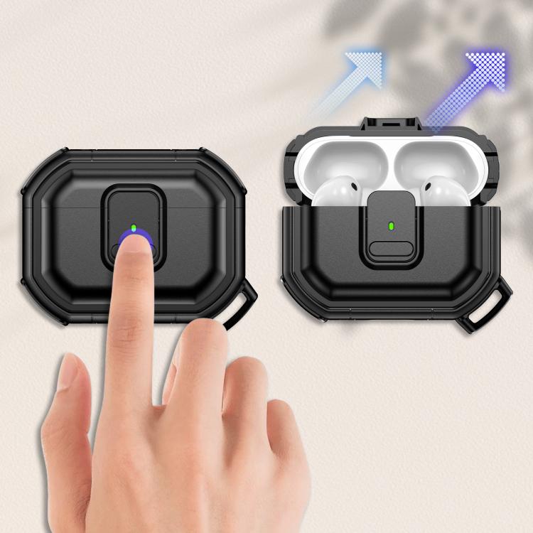 For AirPods Pro 2 Snap-Lock Shockproof PC Headphone Cover with Carabiner