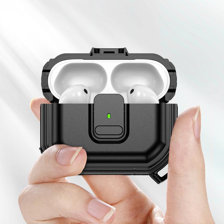 For AirPods Pro 2 Snap-Lock Shockproof PC Headphone Cover with Carabiner