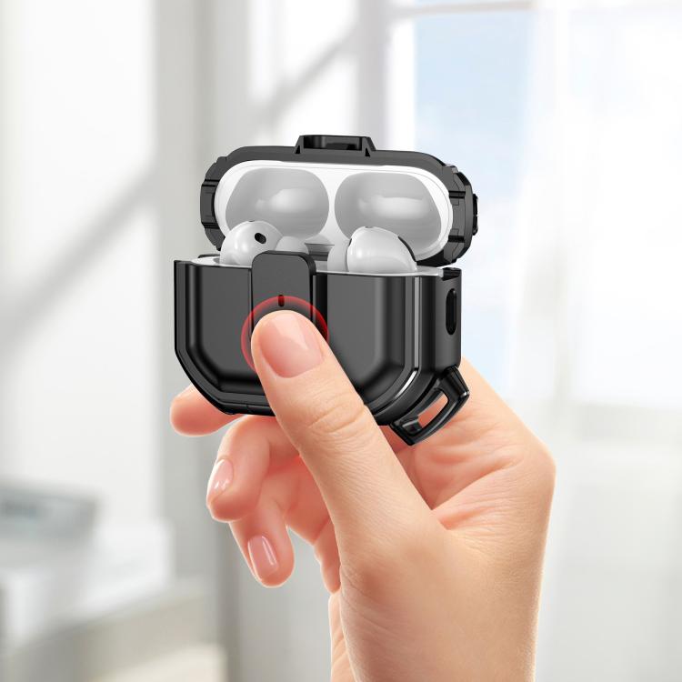 For AirPods Pro 2 Snap-Lock Shockproof PC Headphone Cover with Carabiner