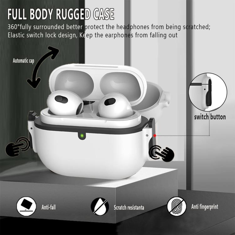 For AirPods Pro 2 Bilateral Spring Action Switch PC Earphone Protective Cover with Carabiner