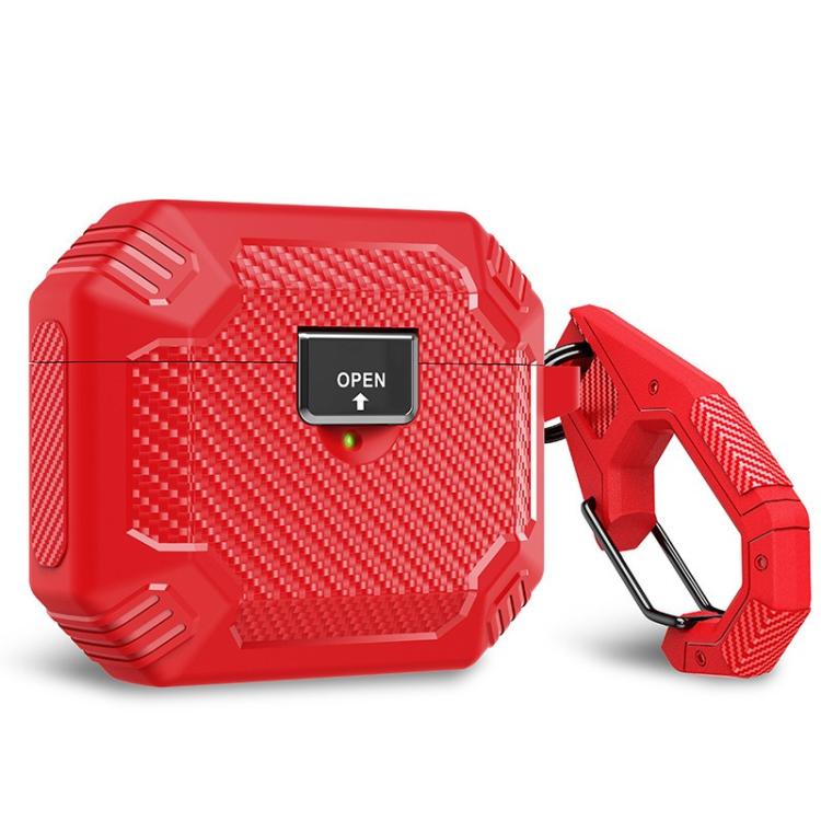 For AirPods Pro 2 Carbon Fibre Magnetic Snap-On TPU Earphone Protective Cover with Carabiner