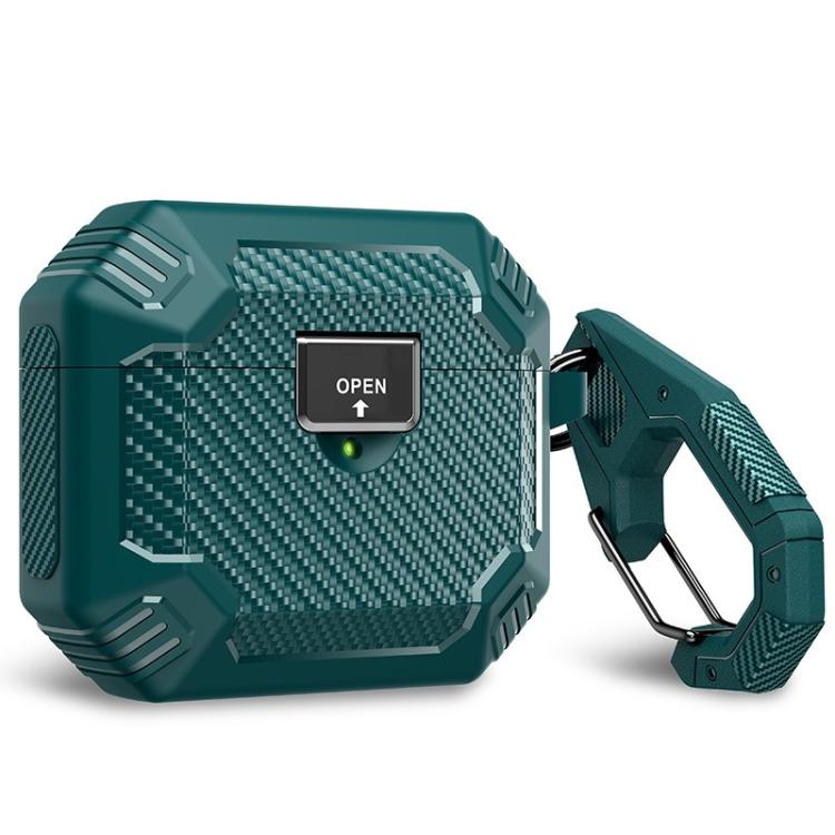 For AirPods Pro 2 Carbon Fibre Magnetic Snap-On TPU Earphone Protective Cover with Carabiner