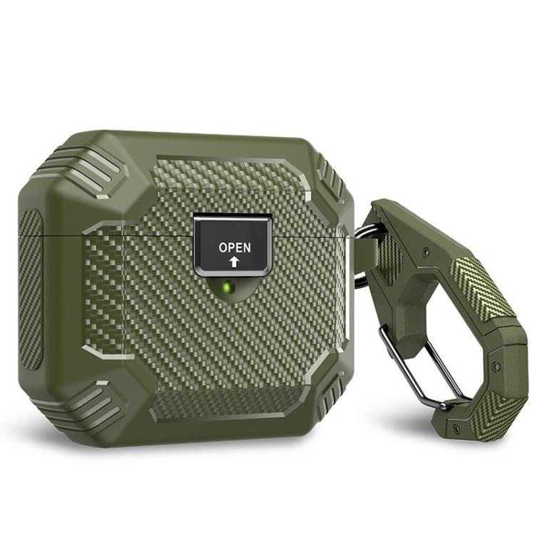 For AirPods Pro 2 Carbon Fibre Magnetic Snap-On TPU Earphone Protective Cover with Carabiner