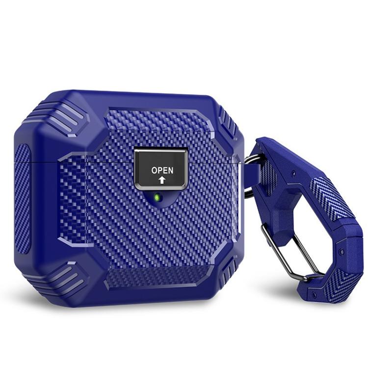 For AirPods Pro 2 Carbon Fibre Magnetic Snap-On TPU Earphone Protective Cover with Carabiner