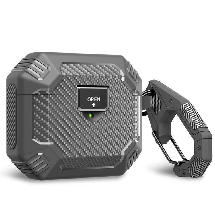 For AirPods Pro 2 Carbon Fibre Magnetic Snap-On TPU Earphone Protective Cover with Carabiner