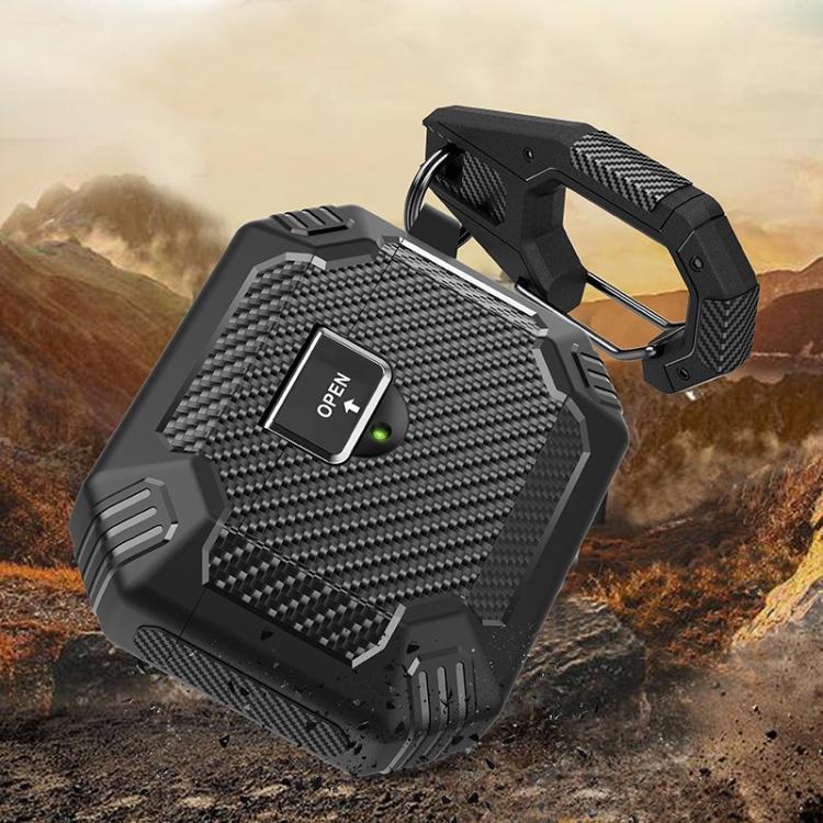 For AirPods Pro 2 Carbon Fibre Magnetic Snap-On TPU Earphone Protective Cover with Carabiner