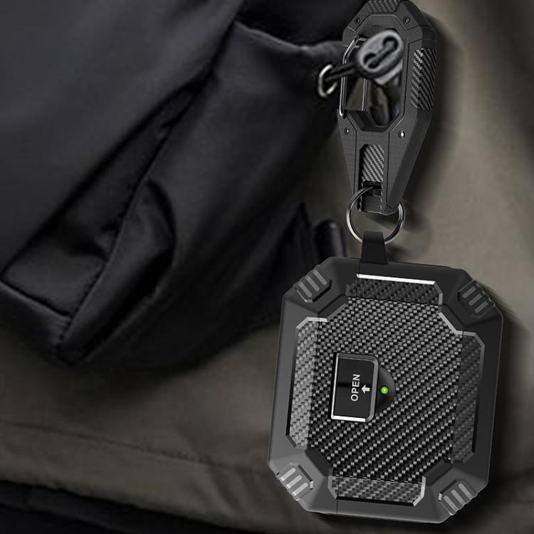 For AirPods Pro 2 Carbon Fibre Magnetic Snap-On TPU Earphone Protective Cover with Carabiner