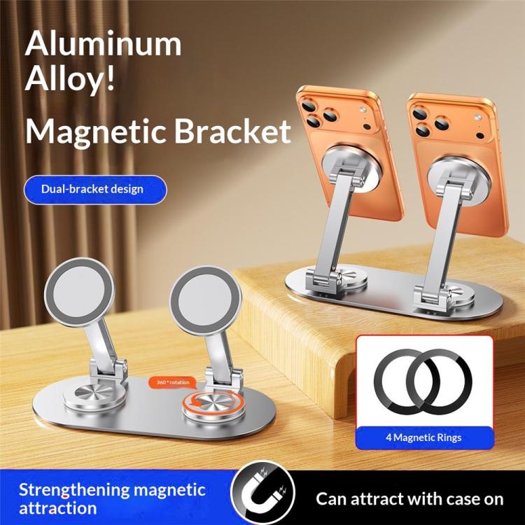 CX-3 360 Degree Rotatable Aluminum Alloy Holder Adjustable Angle Dual Head Magnetic Phone Stand