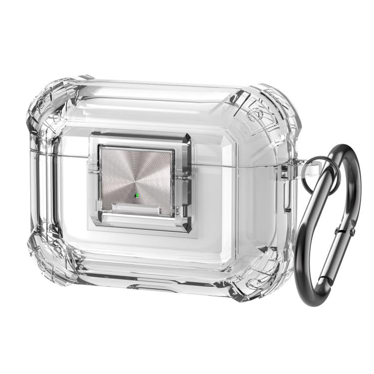 For AirPods Pro 2 Transparent Snap Lock Shockproof Earphone Cover with Carabiner