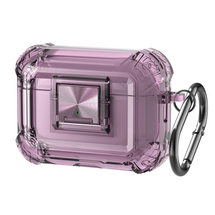 For AirPods Pro 2 Transparent Snap Lock Shockproof Earphone Cover with Carabiner