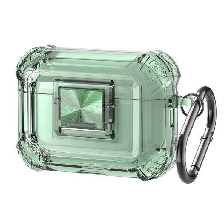 For AirPods Pro 2 Transparent Snap Lock Shockproof Earphone Cover with Carabiner