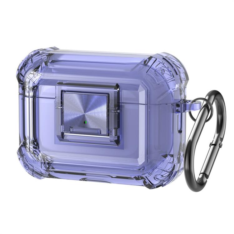 For AirPods Pro 2 Transparent Snap Lock Shockproof Earphone Cover with Carabiner