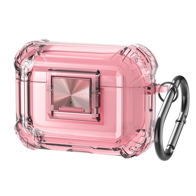 For AirPods Pro 2 Transparent Snap Lock Shockproof Earphone Cover with Carabiner