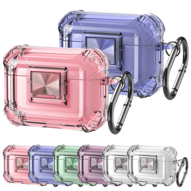 For AirPods Pro 2 Transparent Snap Lock Shockproof Earphone Cover with Carabiner