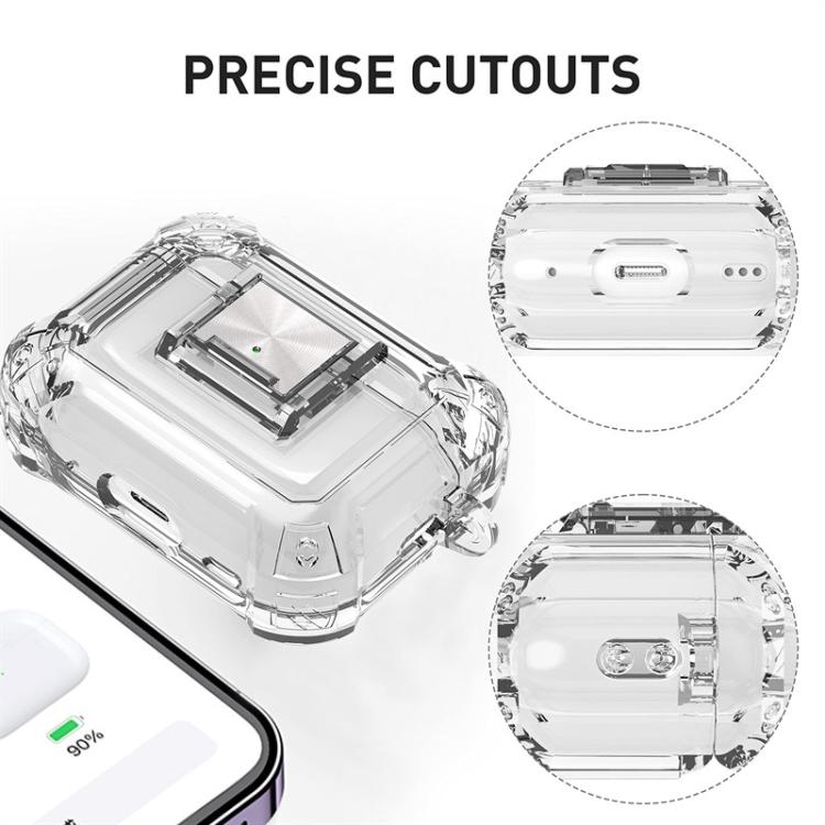 For AirPods Pro 2 Transparent Snap Lock Shockproof Earphone Cover with Carabiner