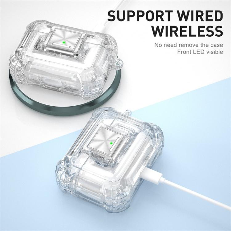 For AirPods Pro 2 Transparent Snap Lock Shockproof Earphone Cover with Carabiner