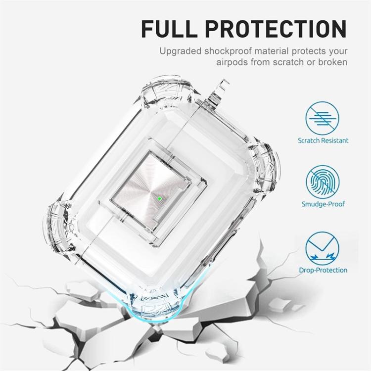 For AirPods Pro 2 Transparent Snap Lock Shockproof Earphone Cover with Carabiner