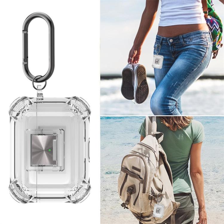 For AirPods Pro 2 Transparent Snap Lock Shockproof Earphone Cover with Carabiner