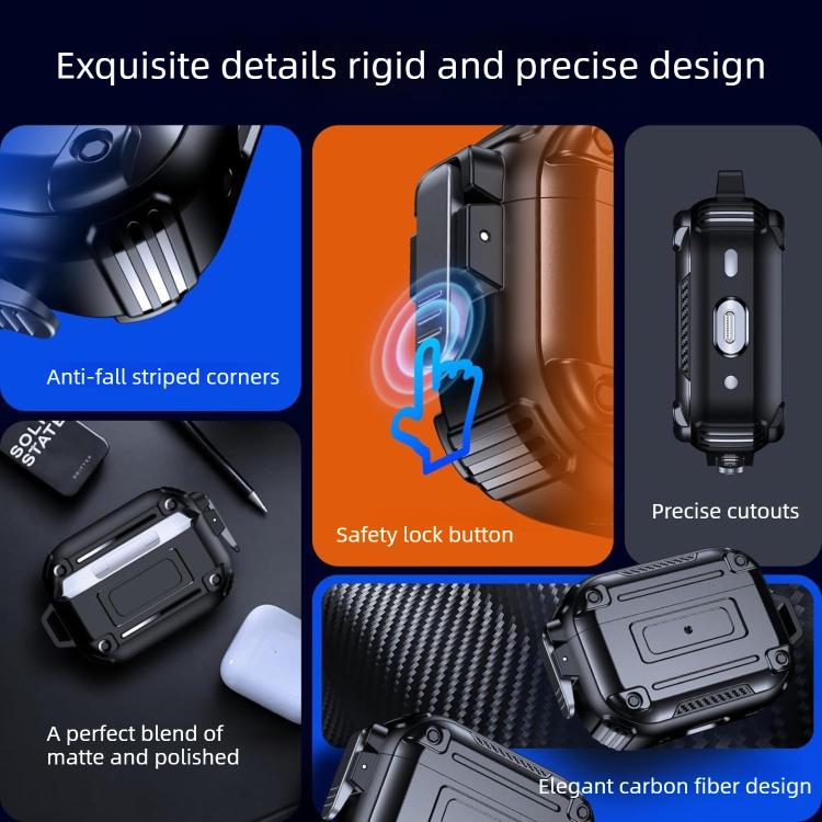 For AirPods Pro 2 Armor Carbon Fibre Safety Buckle Earphone Protective Cover with Carabiner