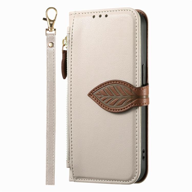 For  Oneplus 15 Leaf Buckle Zipper Wallet Leather Phone Case with Strap