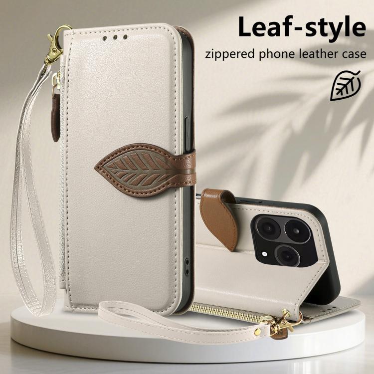 For  Oneplus 15 Leaf Buckle Zipper Wallet Leather Phone Case with Strap