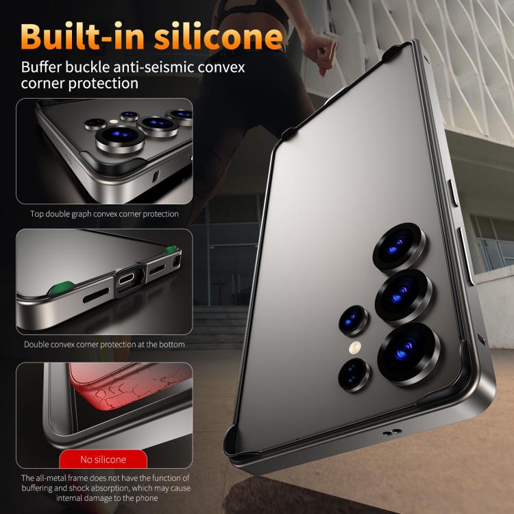 For Samsung Galaxy S25 Ultra 5G Metal Hybrid Silicone Four-Corner Shockproof Cooling Phone Frame Case