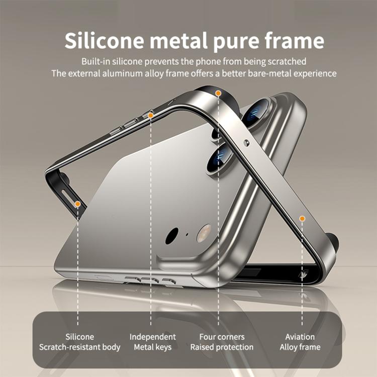 For iPhone 17 Pro Metal Hybrid Silicone Four-Corner Shockproof Cooling Phone Frame Case