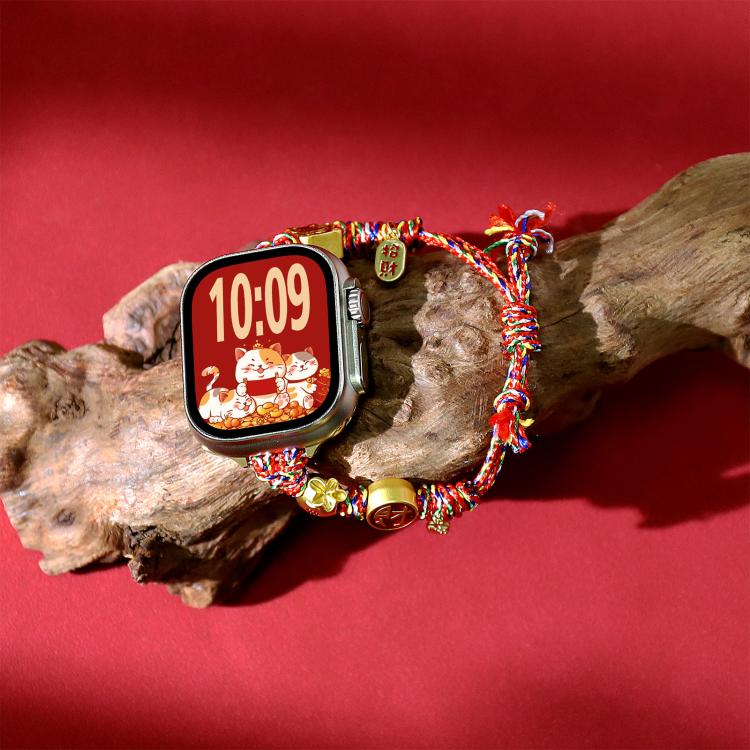 For Apple Watch 46mm / 49mm / 45mm / 44mm New Year Beaded Rope Braided Watch Band