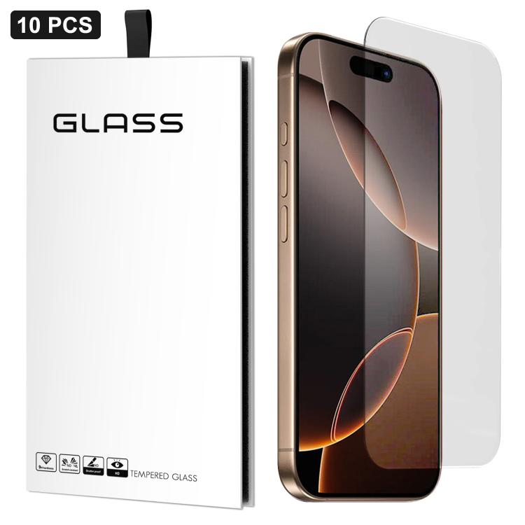 For iPhone 16 Pro 10pcs 3D Large Arc Half-Screen No White Border High-Aluminum Thick Adhesive HD Tempered Glass Film