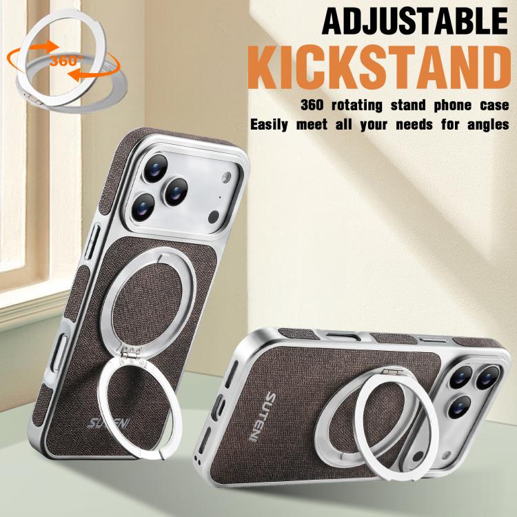 For iPhone 17 Pro Max Suteni G6 Denim Pattern Electroplated 360 Rotation Holder Magnetic Phone Case