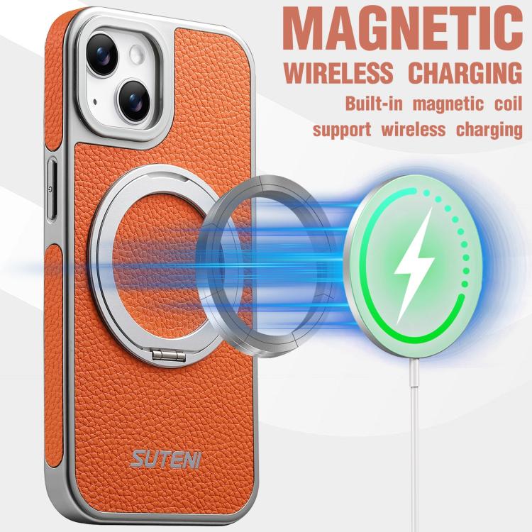 For iPhone 14 Suteni G6 Large Litchi Texture Electroplated 360 Rotation Holder Magnetic Phone Case