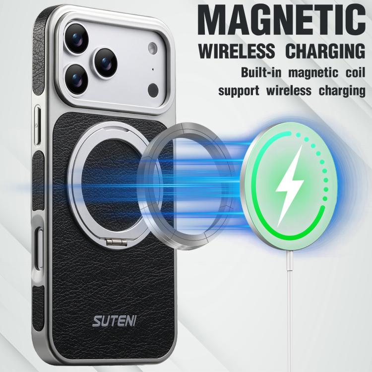 For iPhone 17 Pro Max Suteni G6 Crazy Horse Texture Electroplated 360 Rotation Holder Magnetic Phone Case