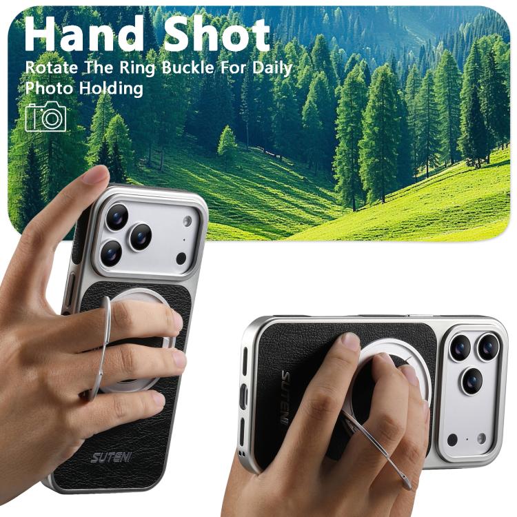 For iPhone 17 Pro Max Suteni G6 Crazy Horse Texture Electroplated 360 Rotation Holder Magnetic Phone Case