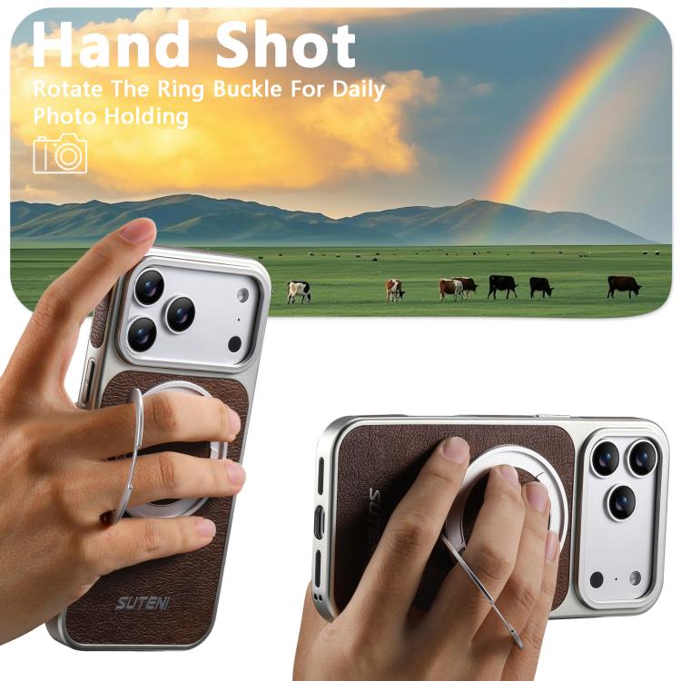 For iPhone 17 Pro Max Suteni G6 Crazy Horse Texture Electroplated 360 Rotation Holder Magnetic Phone Case