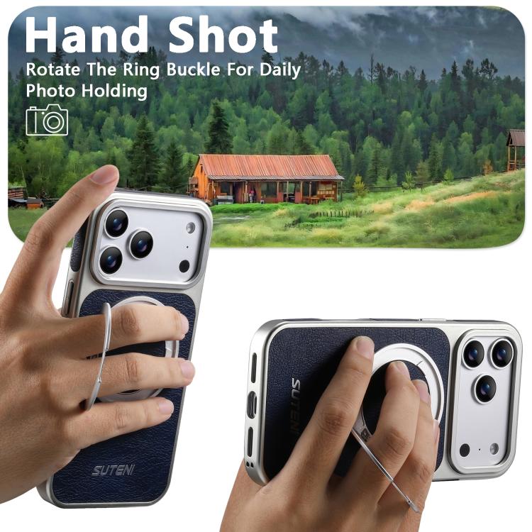For iPhone 17 Pro Max Suteni G6 Crazy Horse Texture Electroplated 360 Rotation Holder Magnetic Phone Case