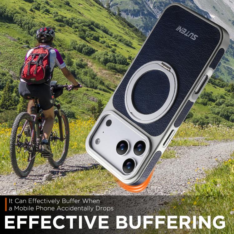 For iPhone 17 Pro Max Suteni G6 Crazy Horse Texture Electroplated 360 Rotation Holder Magnetic Phone Case