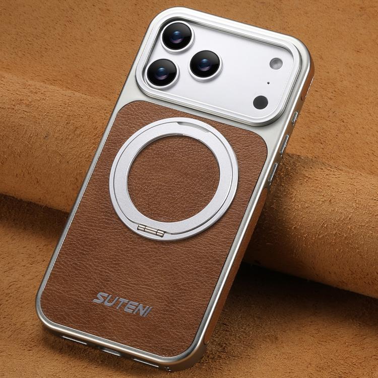 For iPhone 17 Pro Max Suteni G6 Crazy Horse Texture Electroplated 360 Rotation Holder Magnetic Phone Case