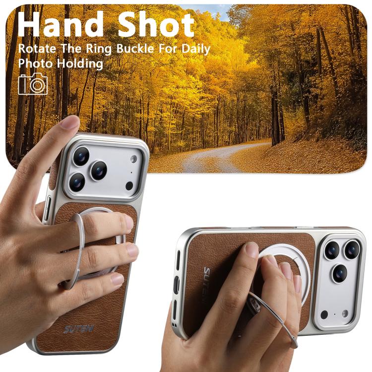 For iPhone 17 Pro Max Suteni G6 Crazy Horse Texture Electroplated 360 Rotation Holder Magnetic Phone Case