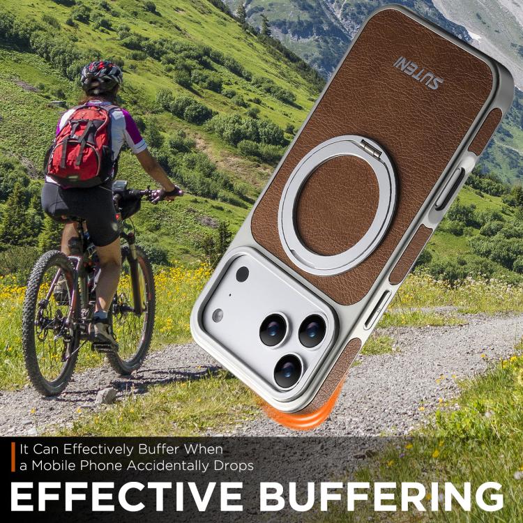 For iPhone 17 Pro Max Suteni G6 Crazy Horse Texture Electroplated 360 Rotation Holder Magnetic Phone Case
