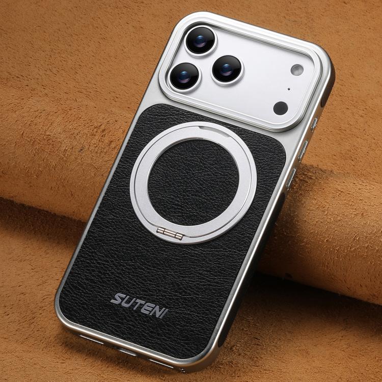 For iPhone 17 Pro Suteni G6 Crazy Horse Texture Electroplated 360 Rotation Holder Magnetic Phone Case