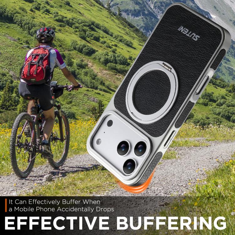 For iPhone 17 Pro Suteni G6 Crazy Horse Texture Electroplated 360 Rotation Holder Magnetic Phone Case