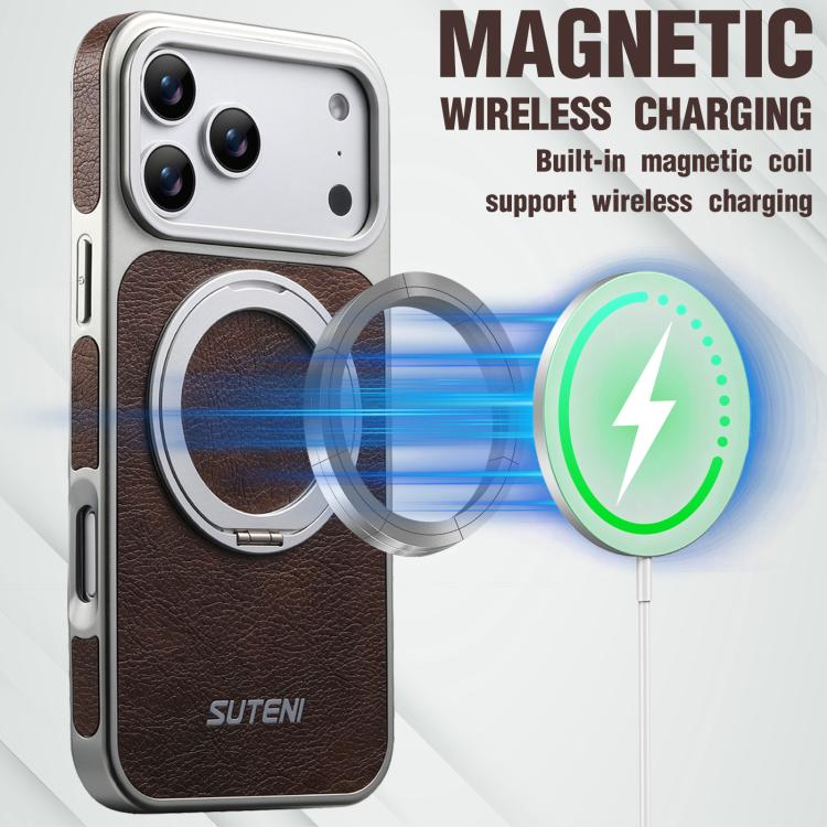 For iPhone 17 Pro Suteni G6 Crazy Horse Texture Electroplated 360 Rotation Holder Magnetic Phone Case