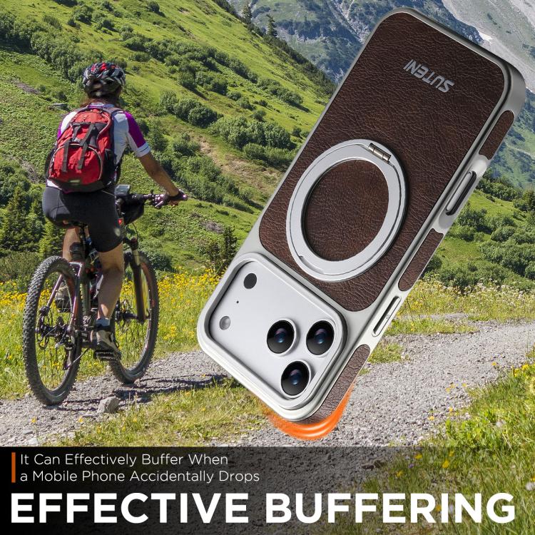 For iPhone 17 Pro Suteni G6 Crazy Horse Texture Electroplated 360 Rotation Holder Magnetic Phone Case