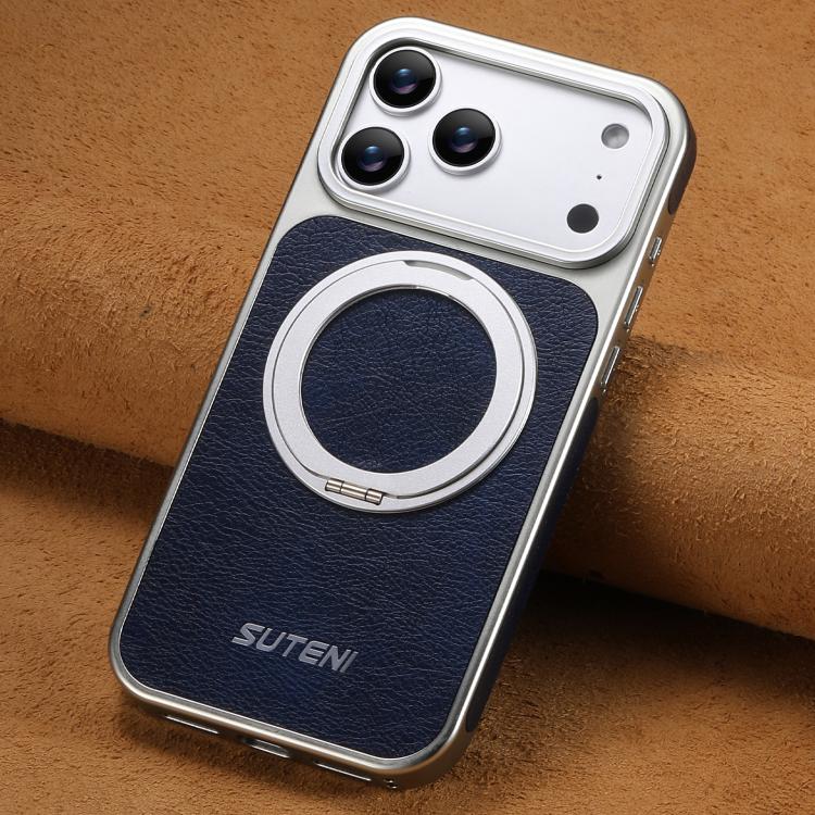 For iPhone 17 Pro Suteni G6 Crazy Horse Texture Electroplated 360 Rotation Holder Magnetic Phone Case