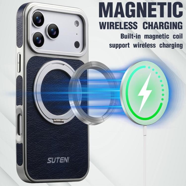 For iPhone 17 Pro Suteni G6 Crazy Horse Texture Electroplated 360 Rotation Holder Magnetic Phone Case