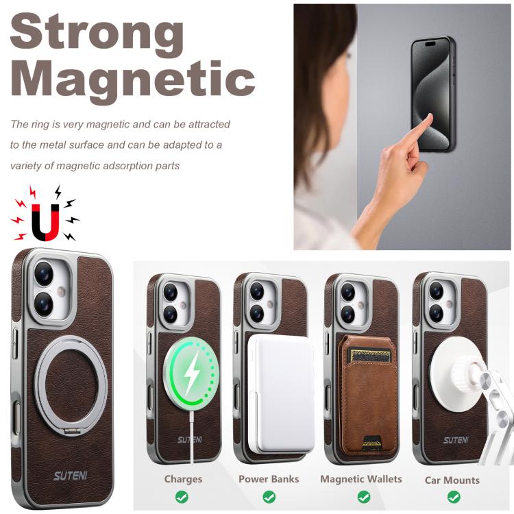 For iPhone 17 Suteni G6 Crazy Horse Texture Electroplated 360 Rotation Holder Magnetic Phone Case