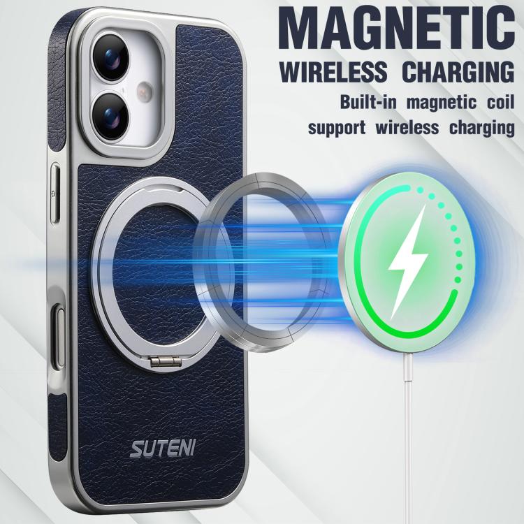 For iPhone 17 Suteni G6 Crazy Horse Texture Electroplated 360 Rotation Holder Magnetic Phone Case