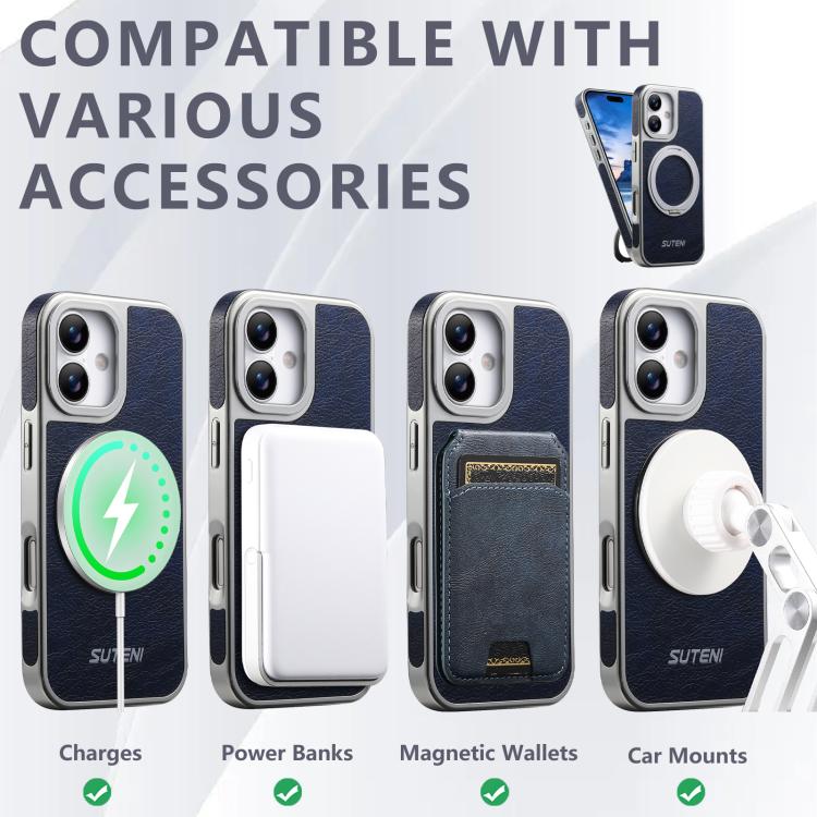 For iPhone 17 Suteni G6 Crazy Horse Texture Electroplated 360 Rotation Holder Magnetic Phone Case