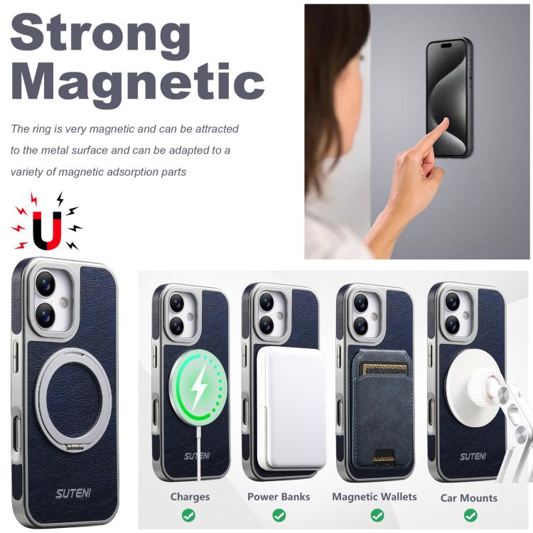 For iPhone 17 Suteni G6 Crazy Horse Texture Electroplated 360 Rotation Holder Magnetic Phone Case